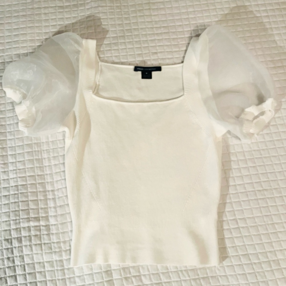 Puff Sleeve Knit White Top